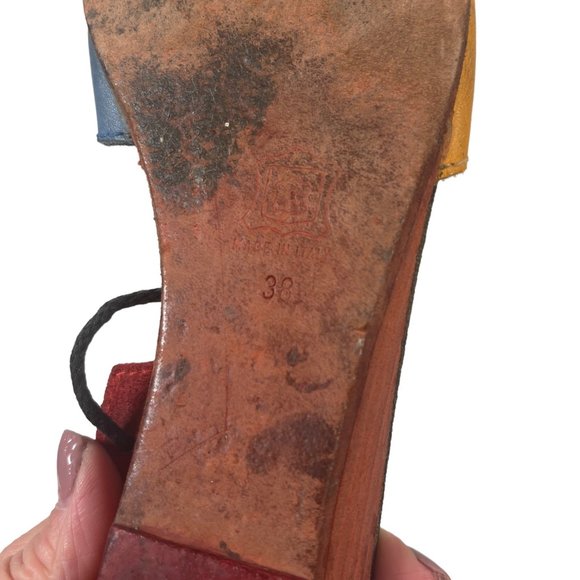 Tino Taschieri per Effebi Italian Multicolor Leather Lace Up Sandals Size 38 - Picture 6 of 8